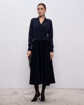 Peserico Синя сукня міді з вовною та шовком подвійної конструкції S82127F129095D