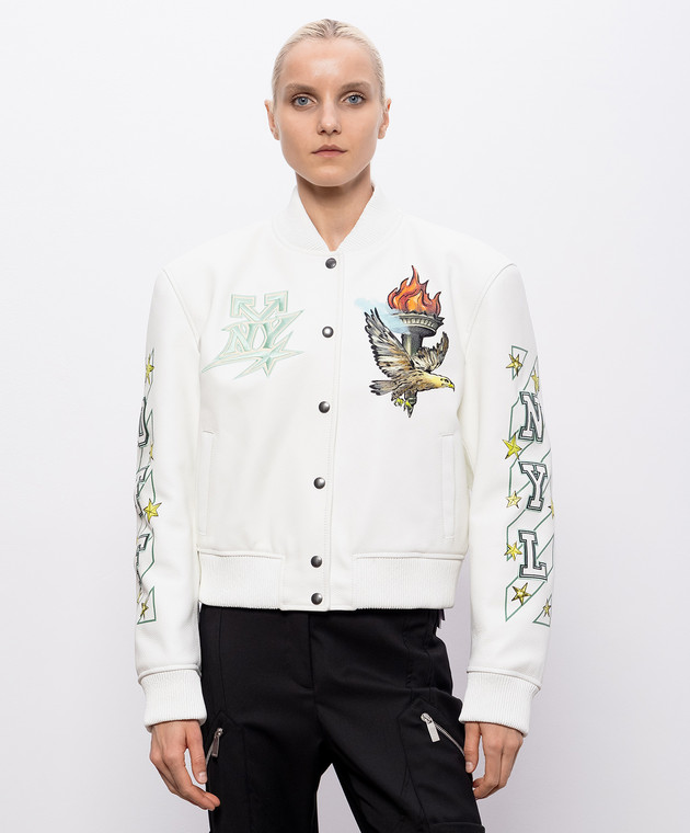 Off-White Белый кожаный бомбер Show NY 29G00321T изображение 3