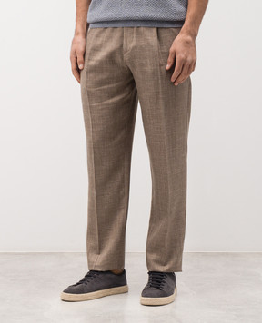 Brett Johnson Коричневые брюки из шерсти, шелка и льна в узор SS26P25LP326MOC