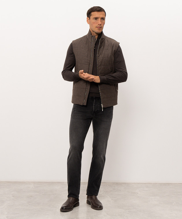 Doriani Cashmere Коричневий джемпер з вовни, шовку та кашеміру з блискавкою 1818179 зображення 2