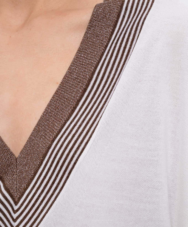 Brunello Cucinelli Пуловер кольору айворі з кашеміру та шовку з люрексом M13836702 зображення 5