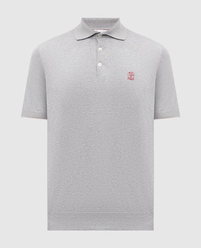 Brunello Cucinelli Серое маланжевое поло с вышивкой эмблемы M29800195