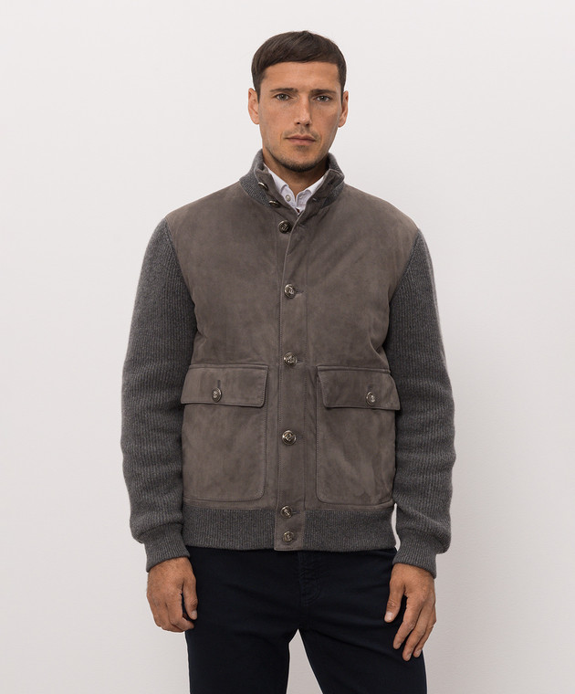Brunello Cucinelli Серая комбинированная куртка MPCLF1955 изображение 3