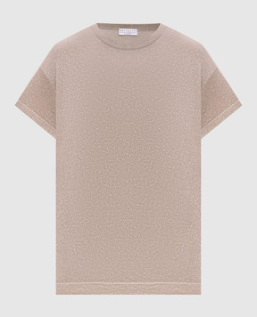 Brunello Cucinelli Бежевая футболка с кашемиром и шелком с люрексом M41810000P