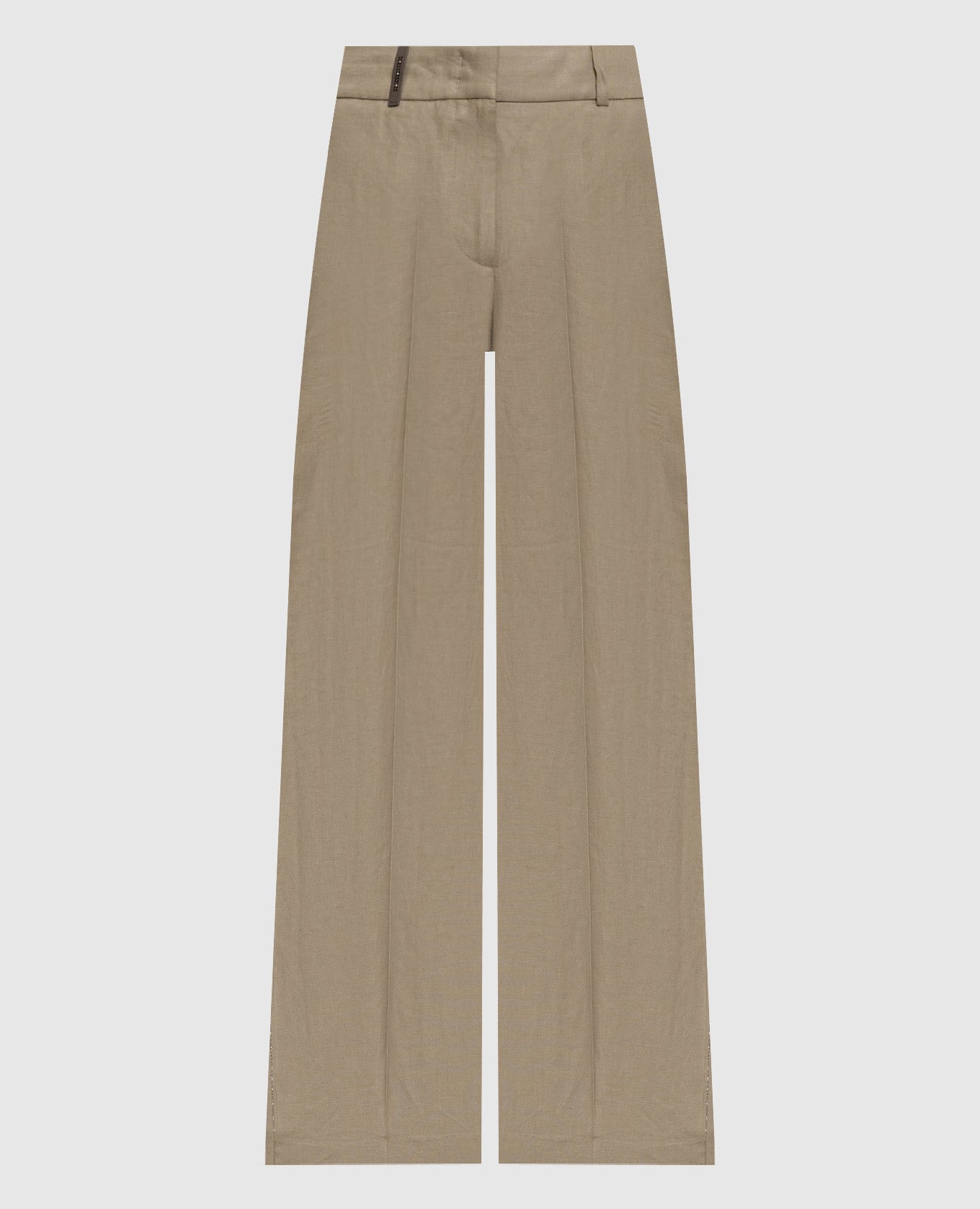 Брюки из льна цвета хаки с цепочкой