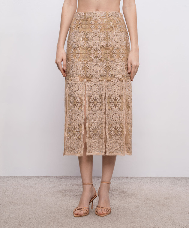 Ermanno Scervino Бежева спідниця з кристалами D482O708FDCTUEO зображення 2
