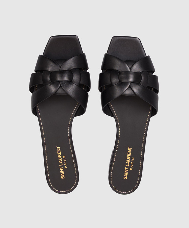 Saint Laurent Черные кожаные шлепанцы TRIBUTE 571952BDA00 изображение 4