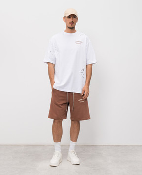 Comme des Fuckdown Коричневі шорти з принтом логотипа та проріхами FMS6CFABM01925