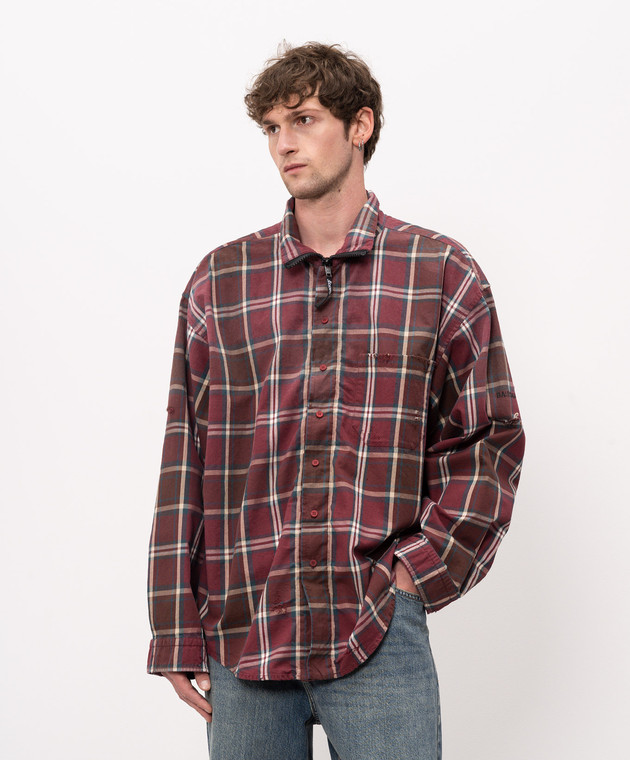 Balenciaga Бордова сорочка в клітинку з вінтажним ефектом 850813TLM09 зображення 3