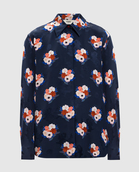Fendi Синяя блузка из шелка в цветочный принт FS8357AW9H