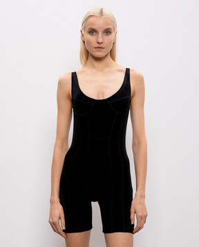 Vetements Чорний велюровий комбінезон з вишивкою логотипа WE76BD411B