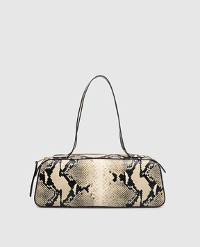 Khaite Бежевая кожаная сумка-багет Simona с тиснением под кожу рептилии H2040803