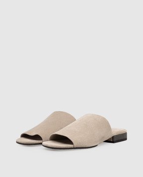 Brunello Cucinelli Бежеві замшеві шльопанці з ланцюжком моніль MZSFC3170