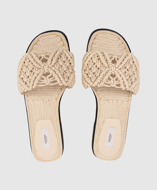 Agnona Бежеві шкіряні шльопанці з плетінням LI1102L8265 зображення 4