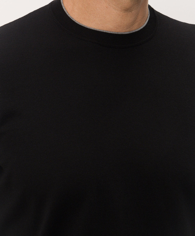 Bertolo Cashmere Черная футболка с контрастным окантованием 902204002056 изображение 5