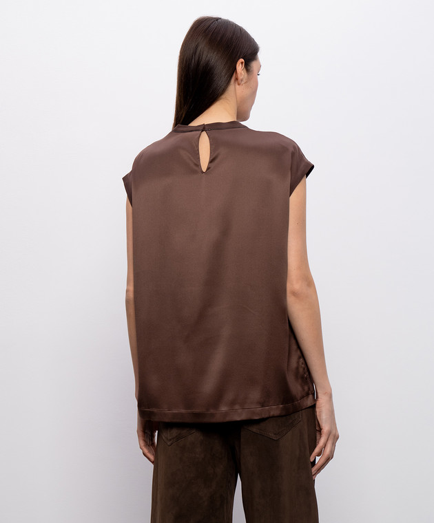 Brunello Cucinelli Коричневый топ из шелка MPC59EH500 изображение 4