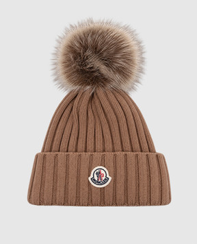 Moncler Коричневая шапка из шерсти с помпоном L20933B00039A9327