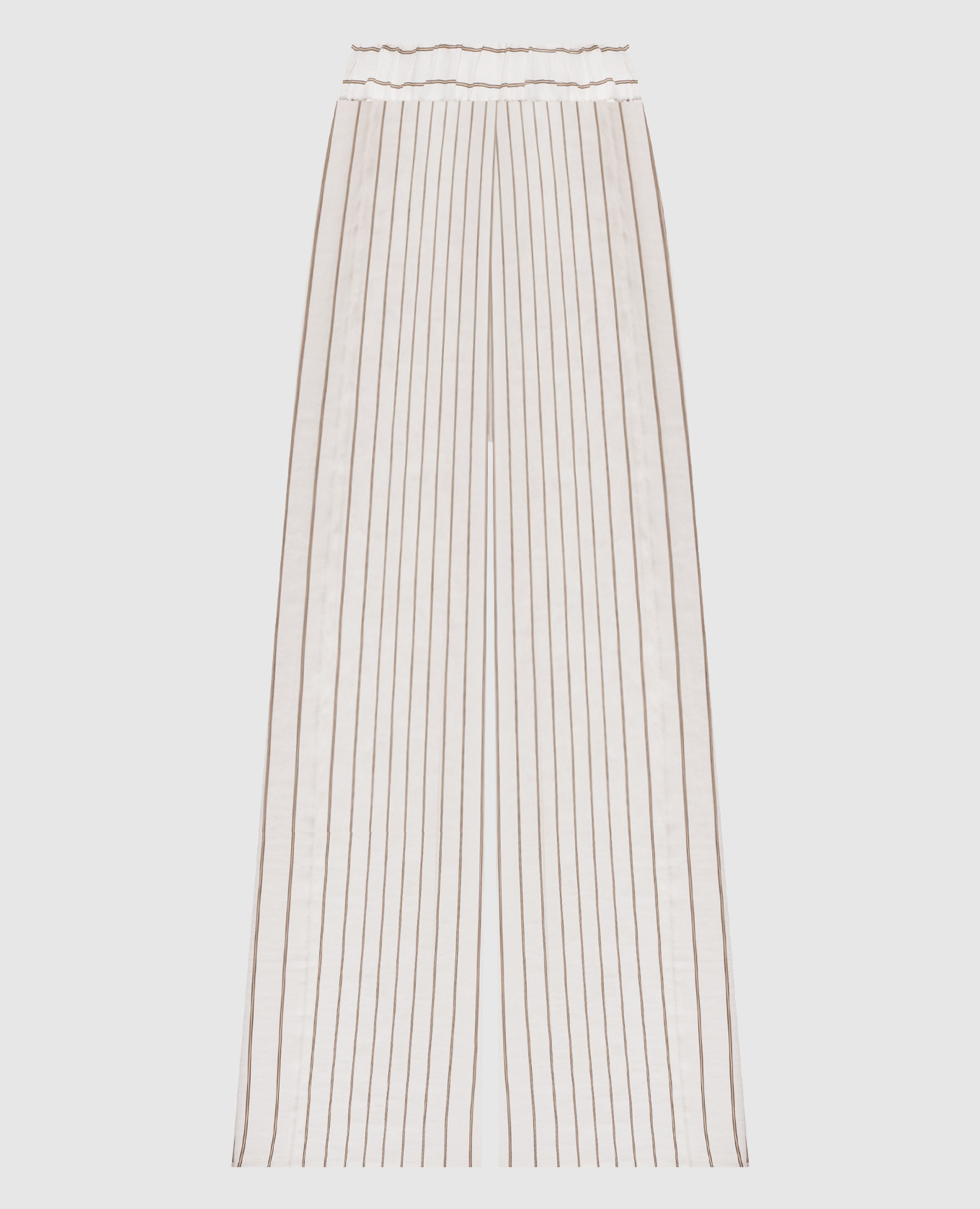 

Белые брюки с леном в полоску, Белый, Широкие брюки