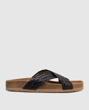 Dragon Черные кожаные шлепанцы DGS65109