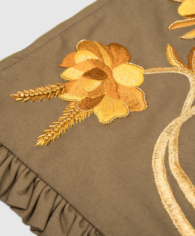 La DoubleJ Клатч цвета хаки с цветочной вышивкой BAG0098COT089SOLID изображение 4