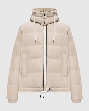 Brunello Cucinelli Бежевий стьобаний пуховик з ланцюжком моніль MH5257216