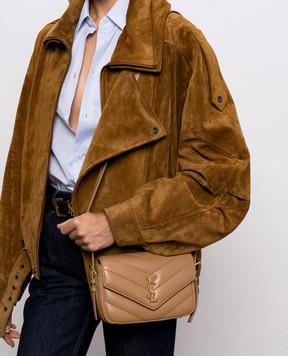 Saint Laurent Бежевая кожаная сумка кросс-боди LOULOU 873156AAEAX