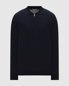 Bertolo Cashmere Синее поло из шерсти и шелка с узором 90262600256658