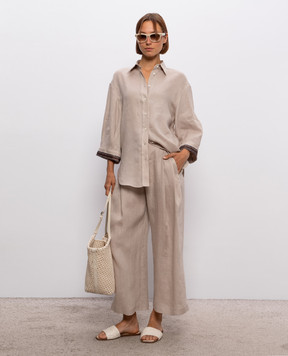 Brunello Cucinelli Бежевые брюки из льна MP698EL189