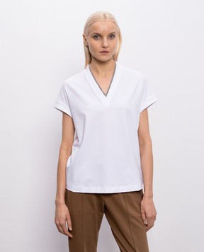 Brunello Cucinelli Белая футболка с цепочкой мониль MPT18BD222