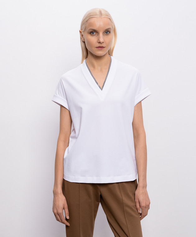 Brunello Cucinelli Біла футболка з ланцюжком моніль MPT18BD222 зображення 3