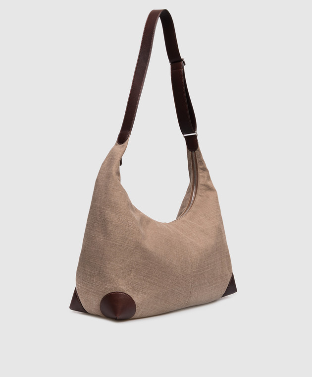 Brunello Cucinelli Коричневая сумка с леном с принтом логотипа MBACBU442P изображение 3