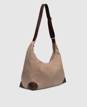 Brunello Cucinelli Коричнева сумка з льоном з принтом логотипа MBACBU442P