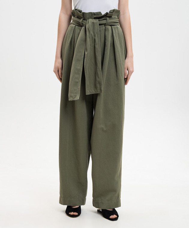 Balmain Зеленые брюки с льном GF0PQ285CG64 изображение 3
