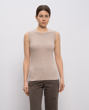 Peserico Бежевий меланжевий топ в рубчик з ланцюжком S08700J005669
