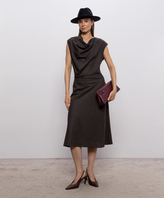 Brunello Cucinelli Темно-коричнева сукня з вовни MP550AB4F2 зображення 2