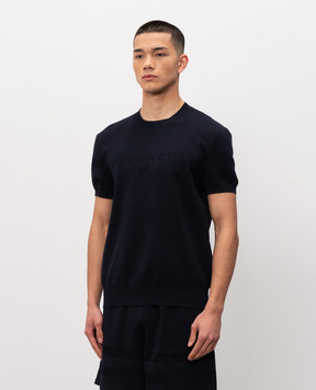 Givenchy Синяя футболка с узором логотипа BM90WJ4YPA