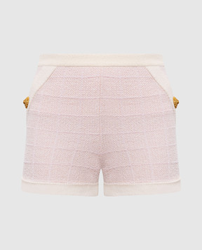 Balmain Розовые твидовые шорты в клетку GF1PA077KJ48