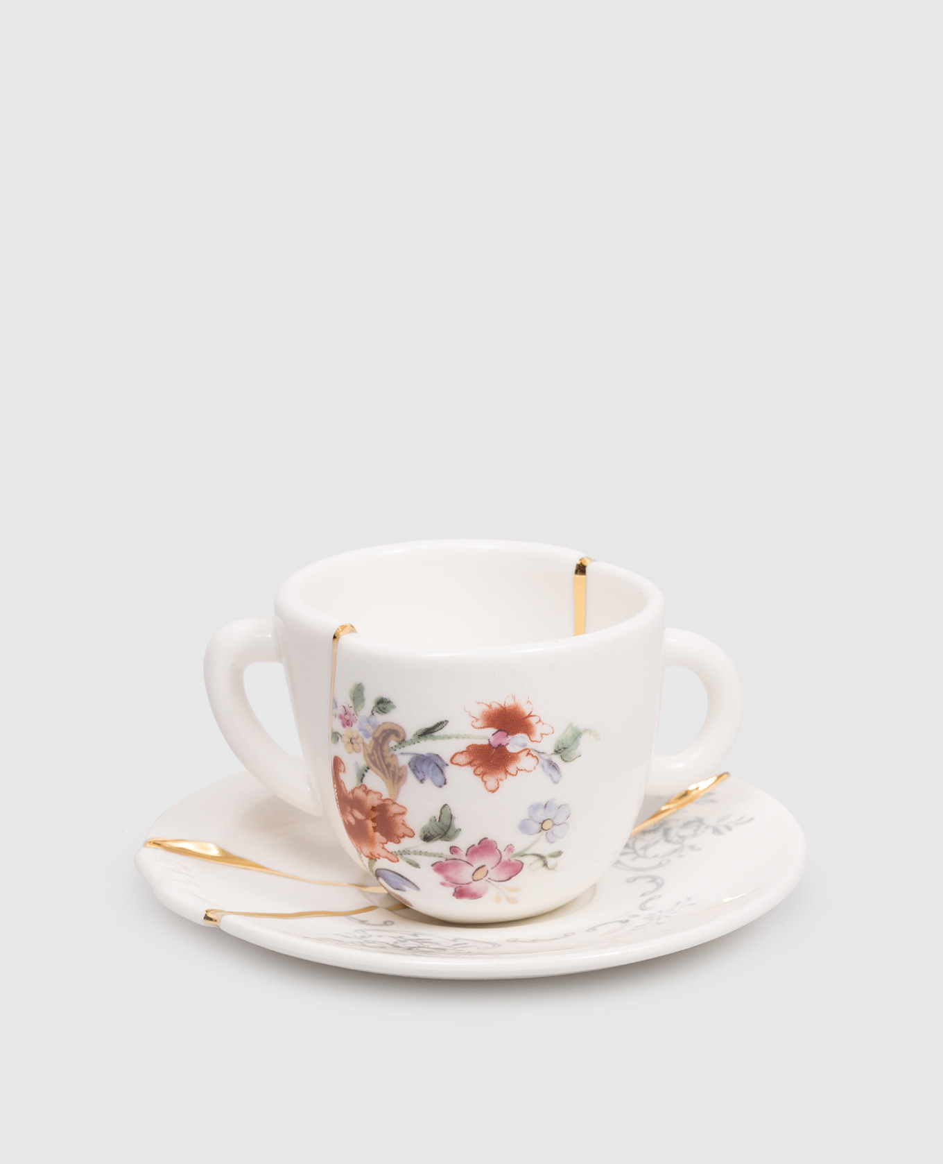 

Белый фарфоровый набор для кофе Kintsugi с чашкой и блюдцем с покрытием 24 карат, Посуда