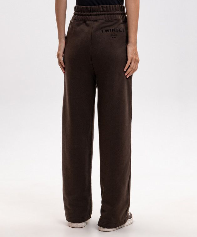 Twinset Коричневые спортивные брюки с фактурным логотипом 262TP272C изображение 4
