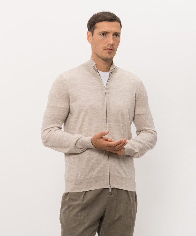 Brunello Cucinelli Бежевый меланжевый кардиган из шерсти и кашемира M2400106 изображение 3