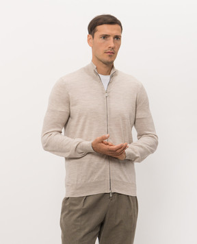 Brunello Cucinelli Бежевый меланжевый кардиган из шерсти и кашемира M2400106