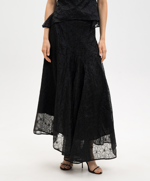 Marc Le Bihan Чорна асиметрична спідниця з шовком в квіткову вишивку 2572 зображення 3