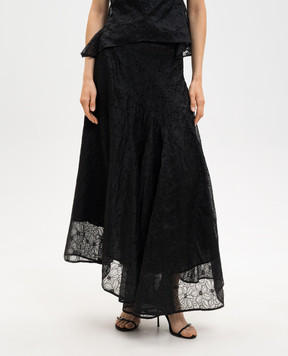 Marc Le Bihan Чорна асиметрична спідниця з шовком в квіткову вишивку 2572