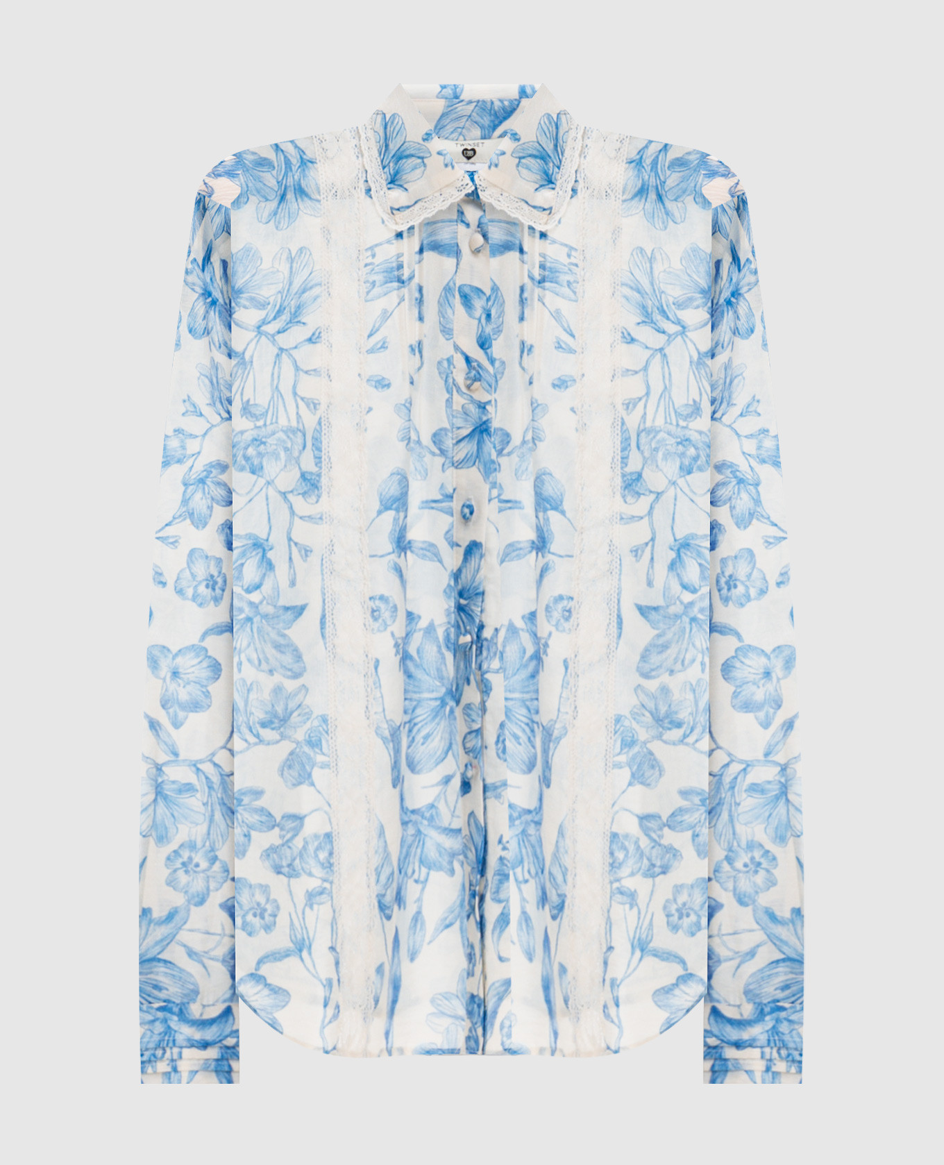 Біла блуза з льоном в квітковий принт