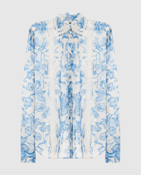 Twinset Біла блуза з льоном в квітковий принт 261LM2SAA