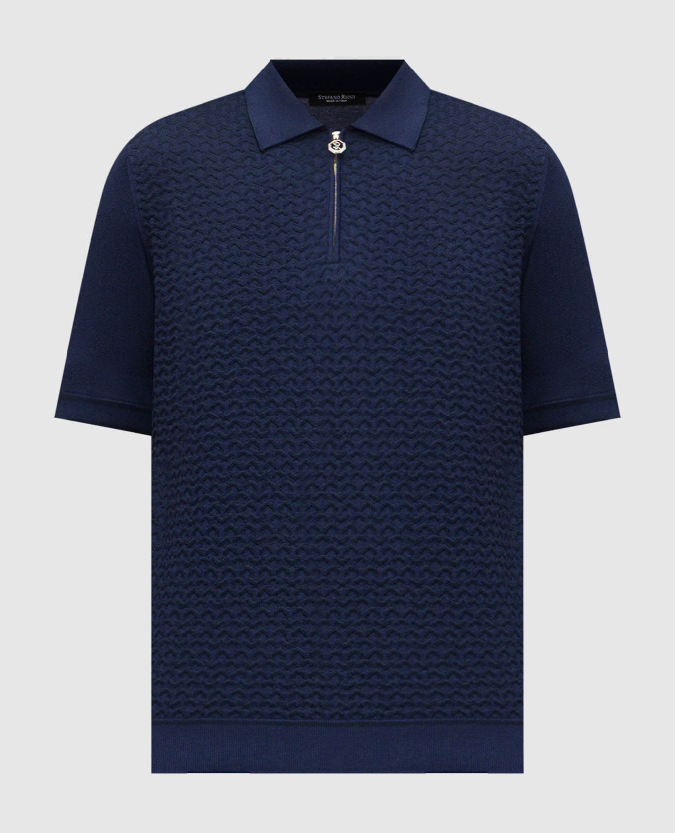 Синее поло с шелком в узор