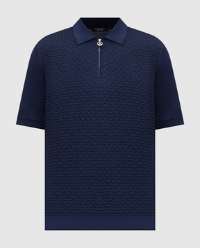 Stefano Ricci Синее поло с шелком в узор K212037P31F26193