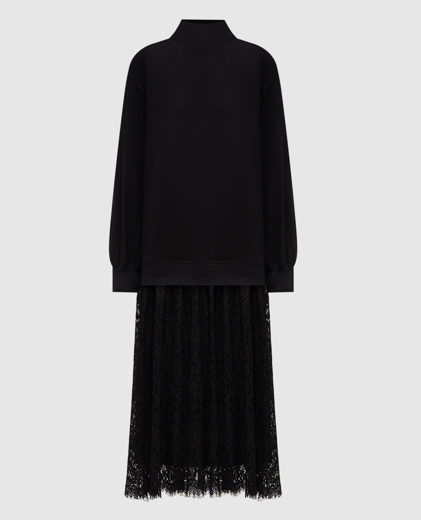 

Черное платье двойной конструкции с кружевом, Черный, Повседневные платья