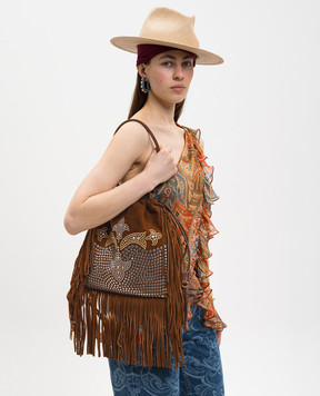Etro Коричневая замшевая сумка KALISPERA с бахромой WP1B0024AB021