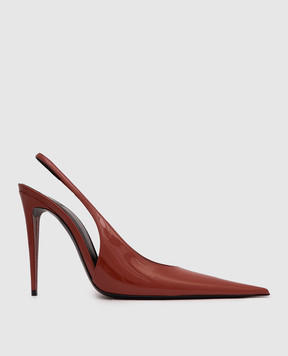 Saint Laurent Терракотовые кожаные лакированные слингбеки GUERMANTES 867184AAD60